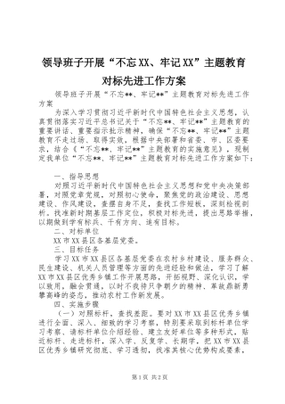 领导班子开展“不忘XX、牢记XX”主题教育对标先进工作方案