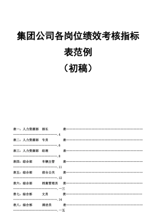 公司各岗位绩效考核指标表范例