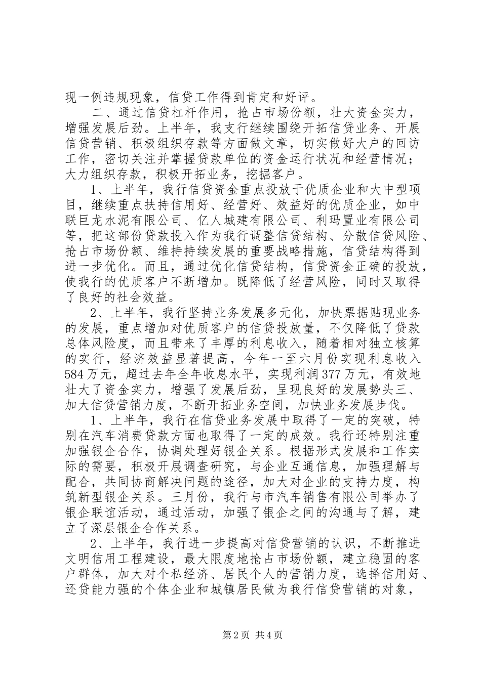 银行信贷工作总结_第2页