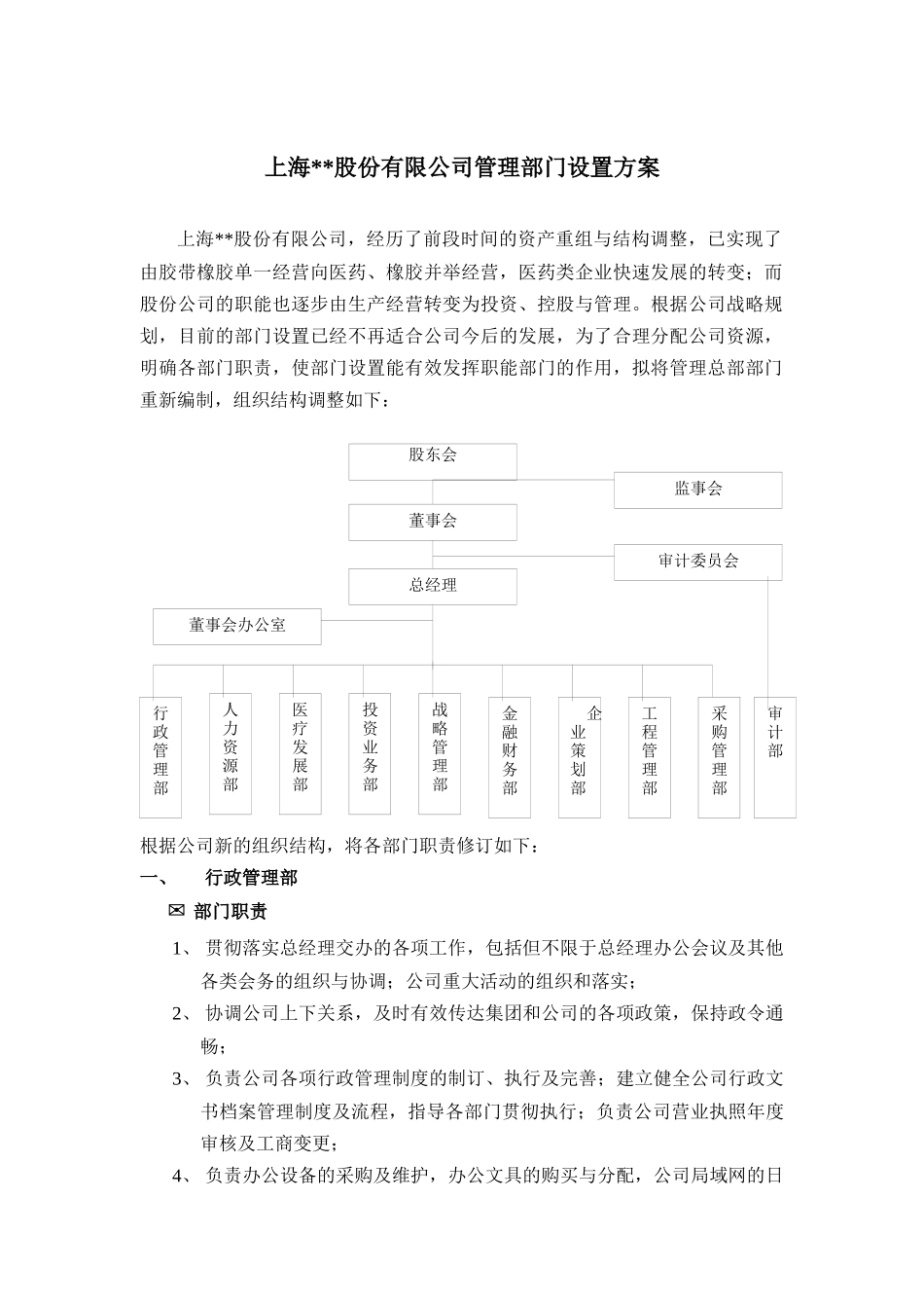 股份公司行政划分方案_第1页