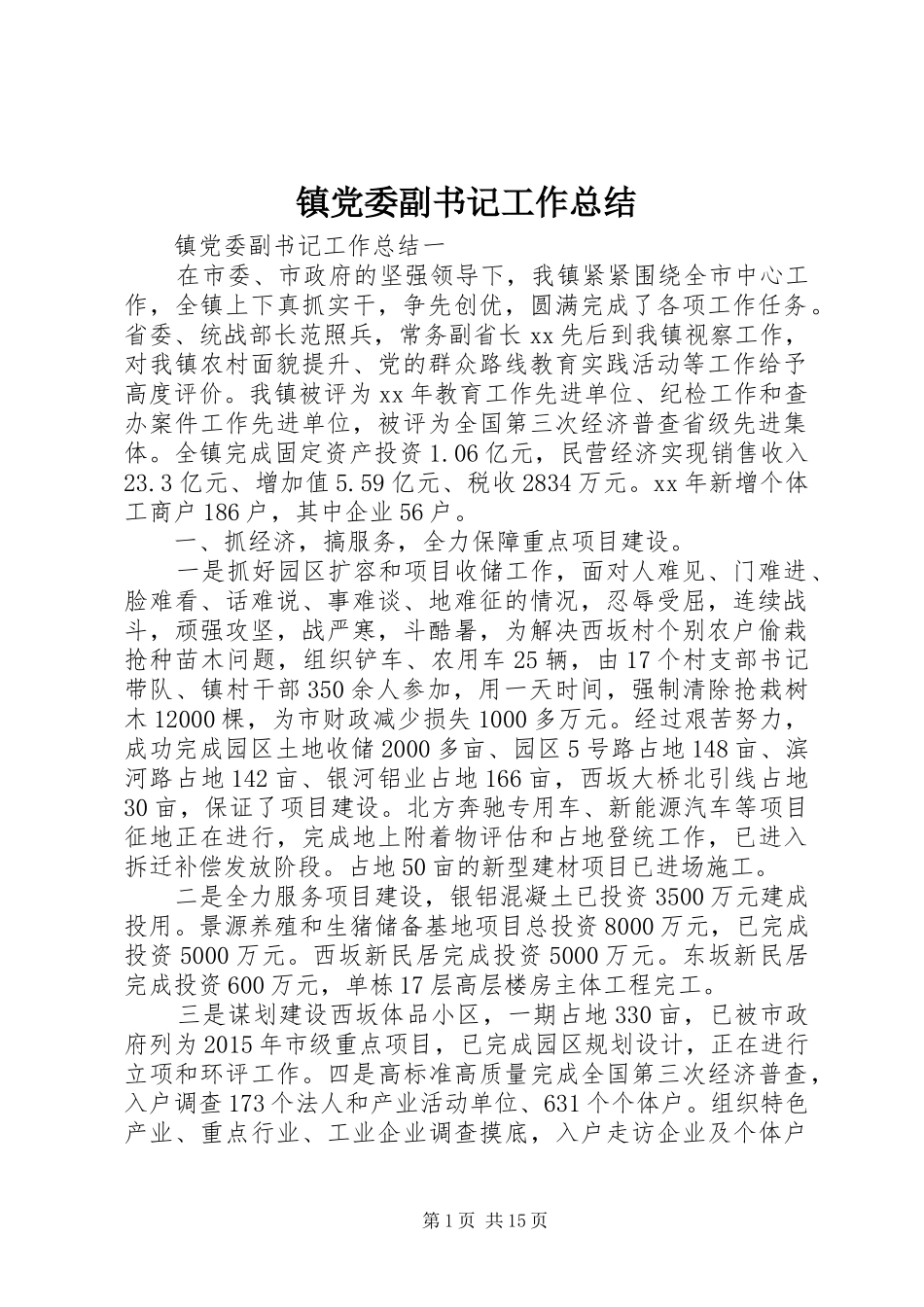 镇党委副书记工作总结_第1页