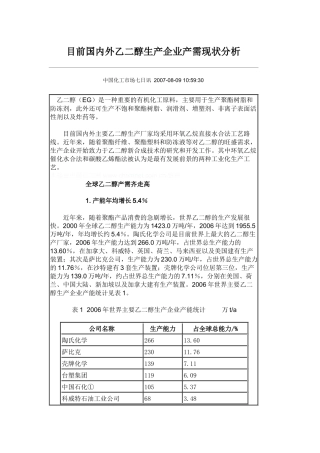 目前国内外乙二醇生产企业产需现状分析