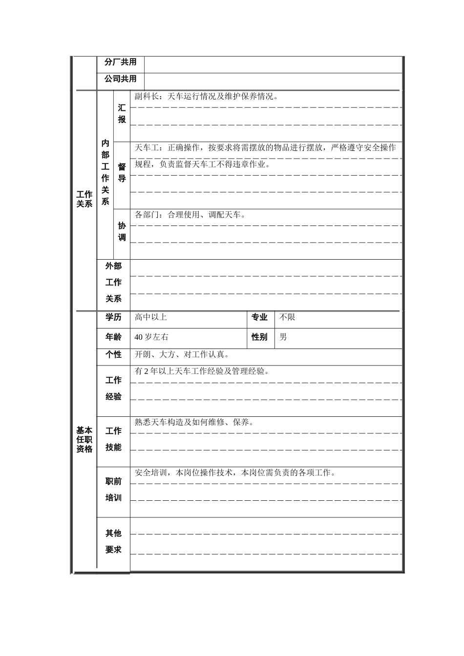 轧钢厂设备动力科天车班长职责说明书_第2页