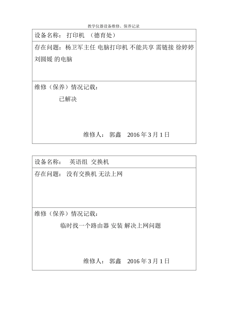 教学仪器、设备设备维修记录表(30页)_第2页
