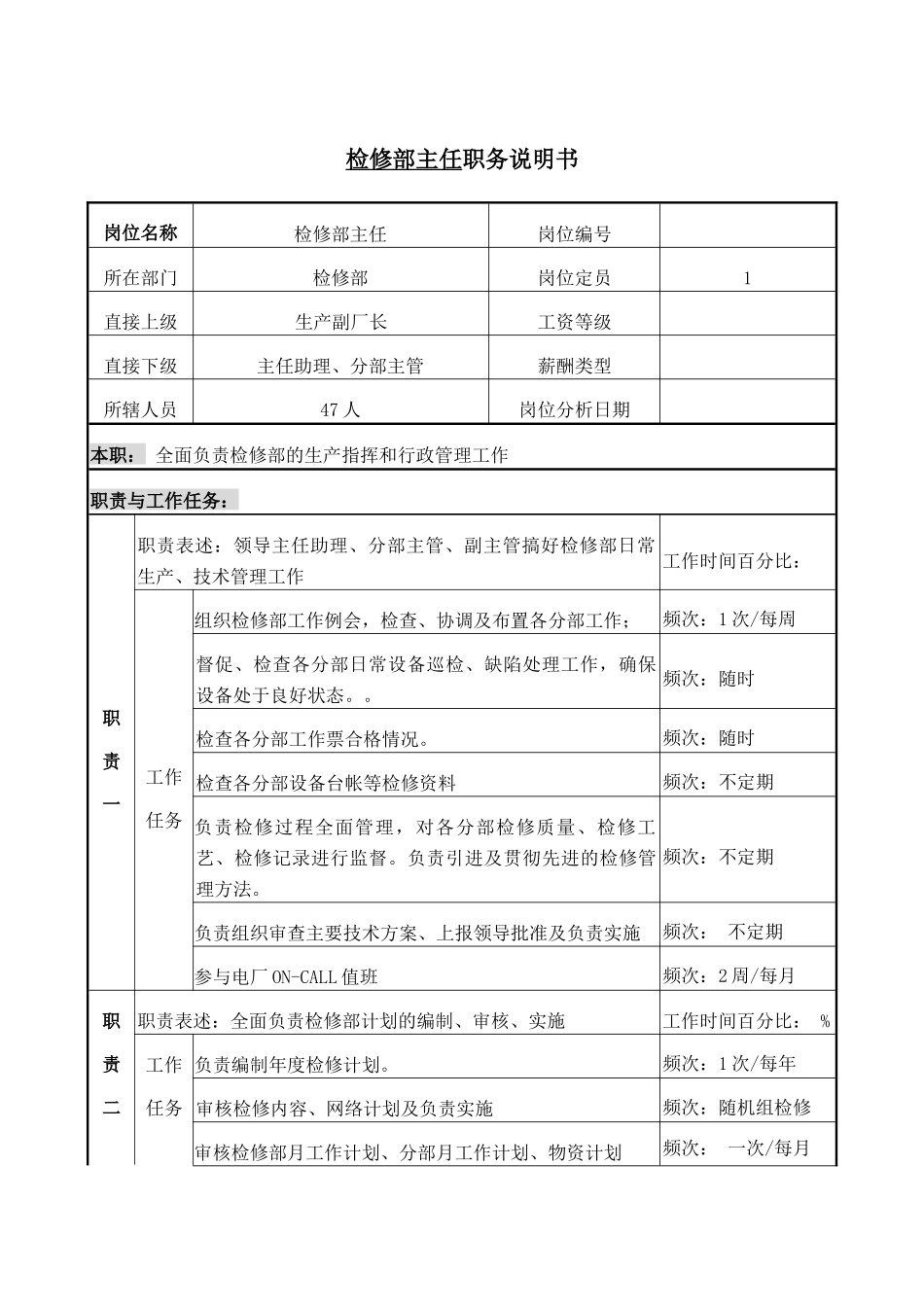 检修部主任职务说明书._第1页