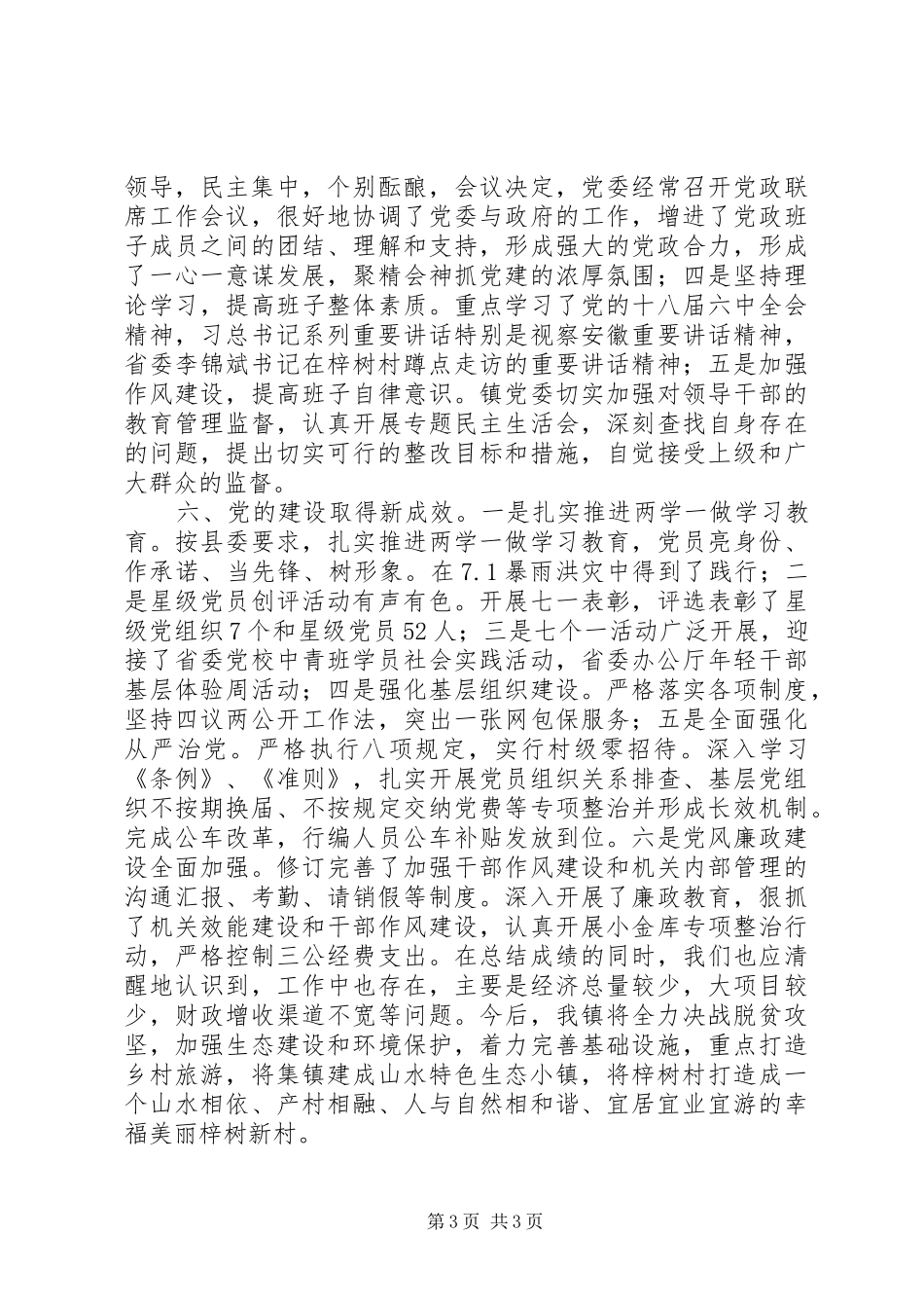 镇党委领导班子XX年工作总结_第3页