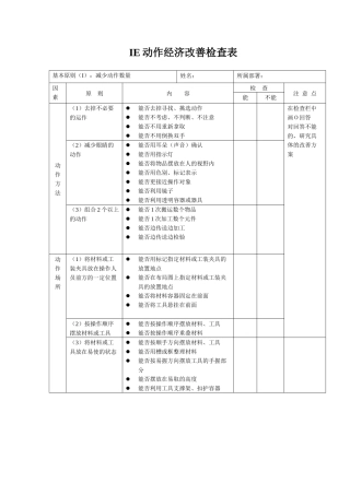 IE动作经济改善检查表