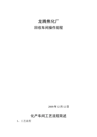 龙腾焦化厂化产车间岗位技术操作规程