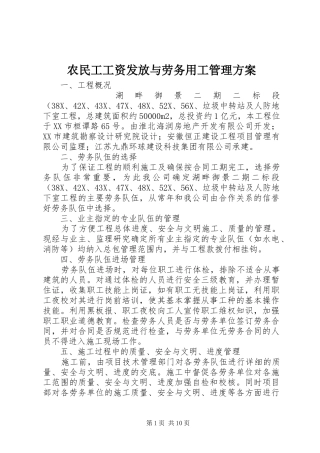 农民工工资发放与劳务用工管理方案