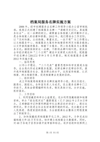 档案局服务名牌方案