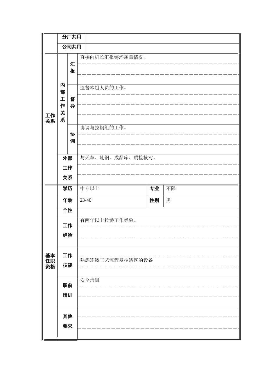 炼钢厂拉矫班长职位说明书_第2页