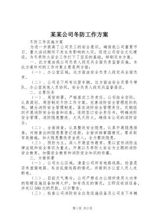 某某公司冬防工作方案