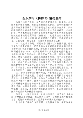 组织学习《榜样3》情况总结