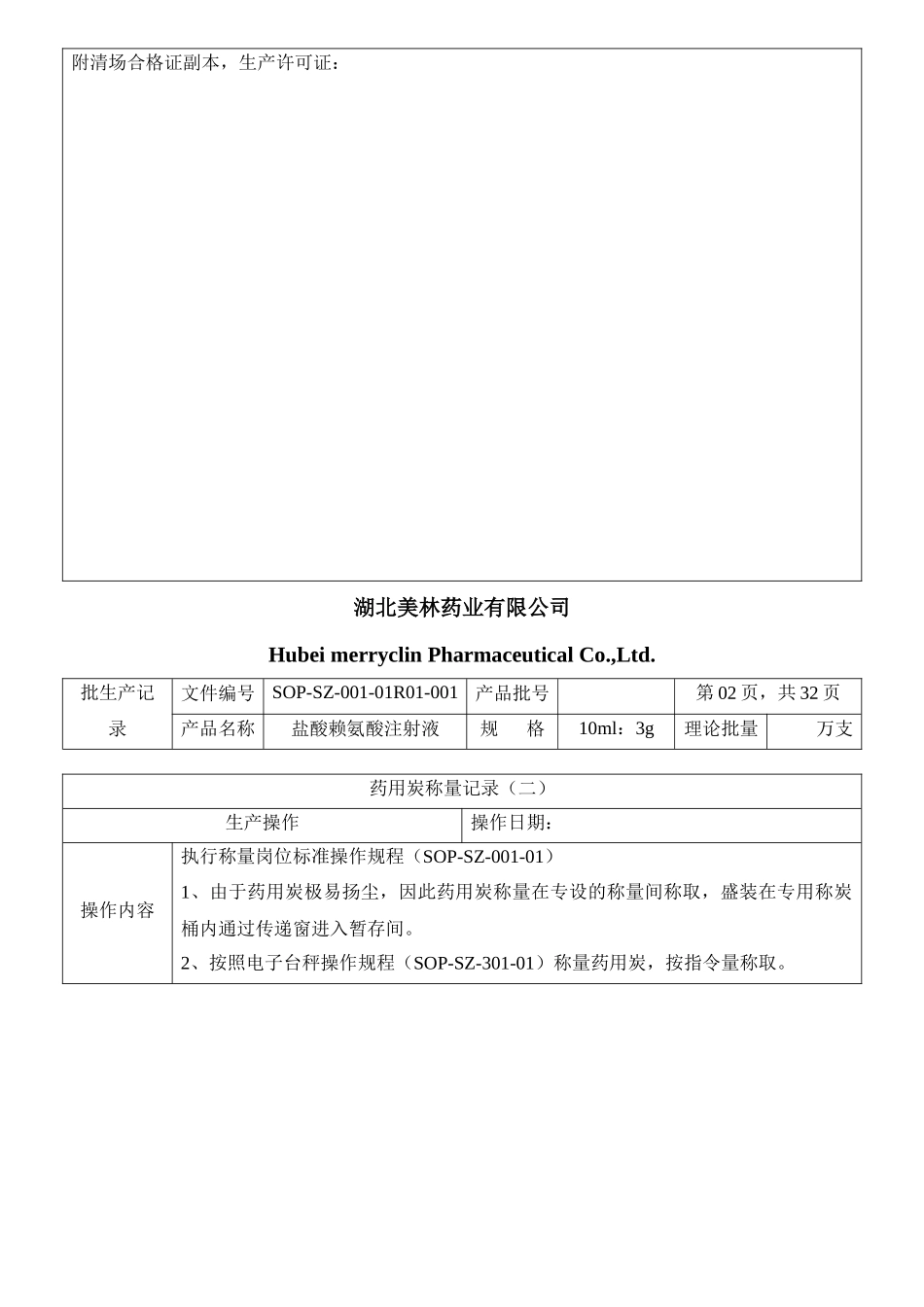 盐酸赖氨酸注射液批生产记录_第3页