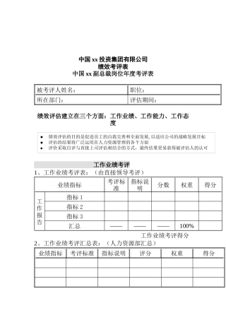 集团公司绩效考评表