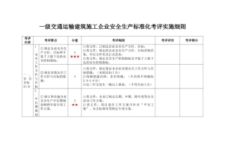一级交通运输建筑施工企业安全生产标准化考评实施细则