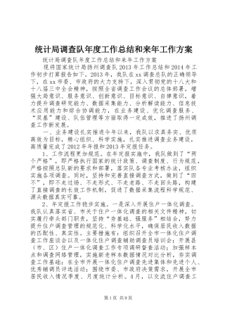 统计局调查队年度工作总结和来年工作方案