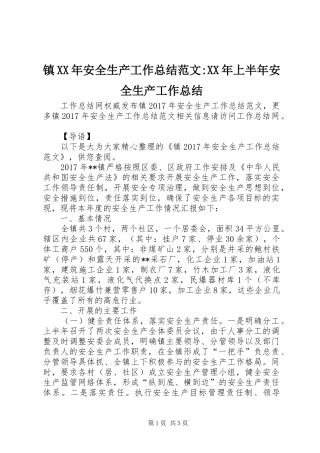 镇XX年安全生产工作总结范文-XX年上半年安全生产工作总结