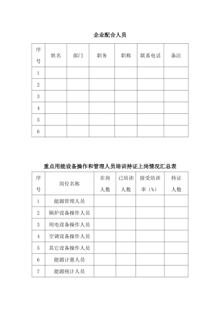 清洁生产审核现场审计数据采集汇总表格