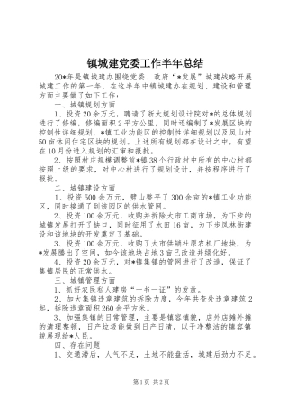 镇城建党委工作半年总结