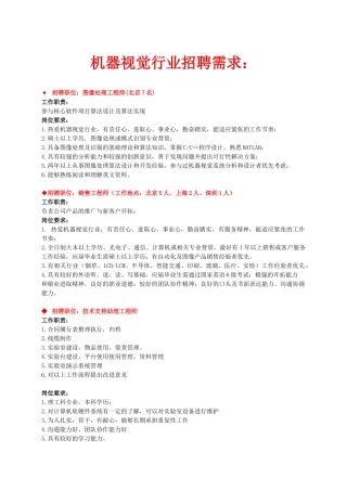 机器视觉行业招聘需求