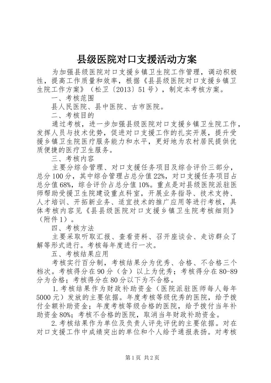 县级医院对口支援活动实施方案_第1页