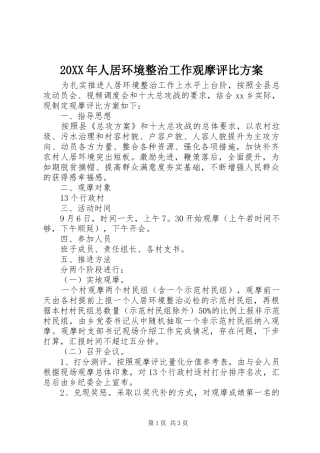 XX年人居环境整治工作观摩评比实施方案