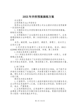 XX年井控应急预案演练方案 ()