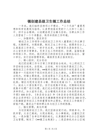 镇创建县级卫生镇工作总结