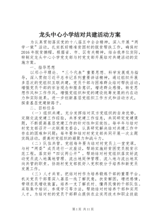 龙头中心小学结对共建活动实施方案