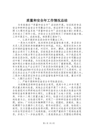 质量和安全年工作情况总结