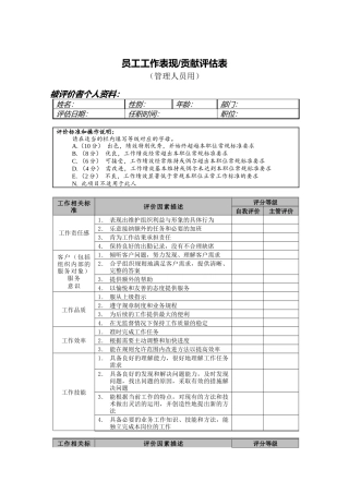 公司考核表格-管理人员-表现&贡献评估表