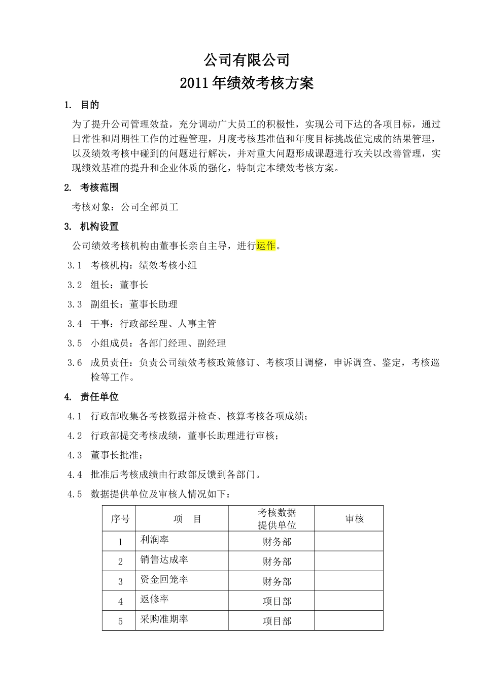 绩效考核方案(11年)XT_第1页
