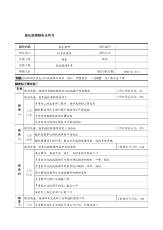 航材院技术改造部部长助理职务说明书