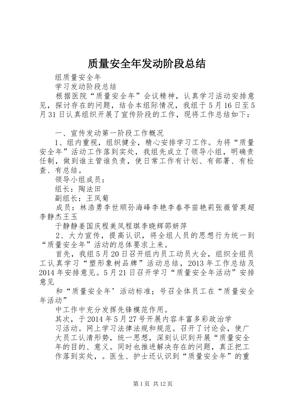 质量安全年发动阶段总结_第1页