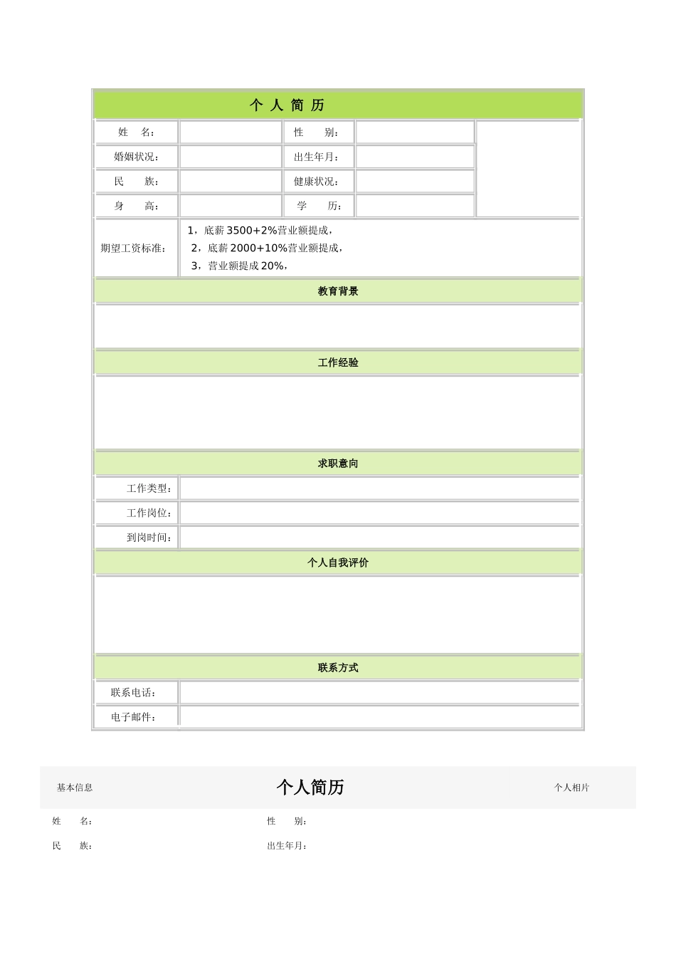 个人简历空白表格60种模板2(61页)_第1页