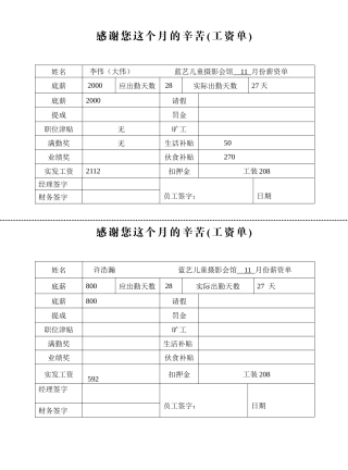 工资单(正式)