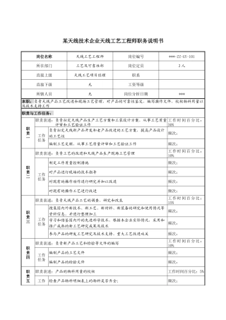 技术企业天线工艺工程师职务说明书