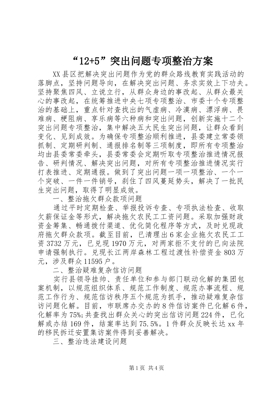 “12+5”突出问题专项整治方案_第1页