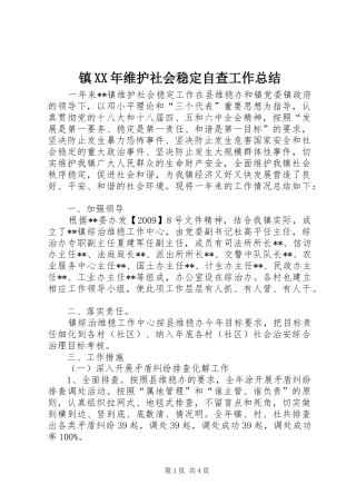 镇XX年维护社会稳定自查工作总结