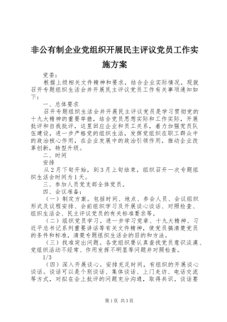 非公有制企业党组织开展民主评议党员工作方案