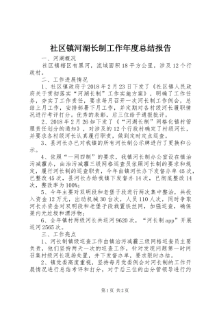 社区镇河湖长制工作年度总结报告