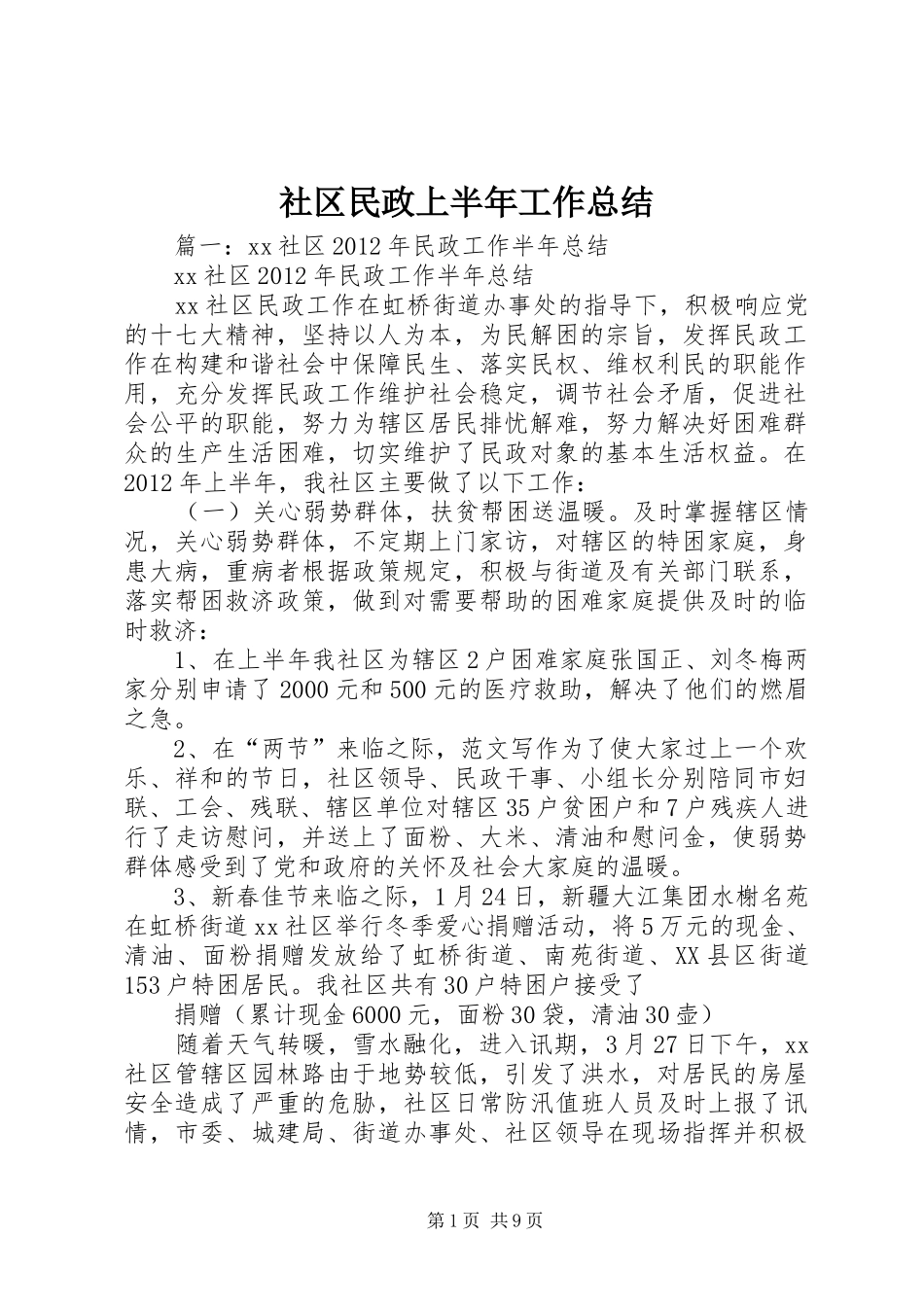社区民政上半年工作总结_第1页