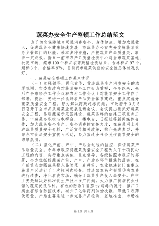 蔬菜办安全生产整顿工作总结范文