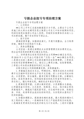 亏损企业扭亏专项治理实施方案