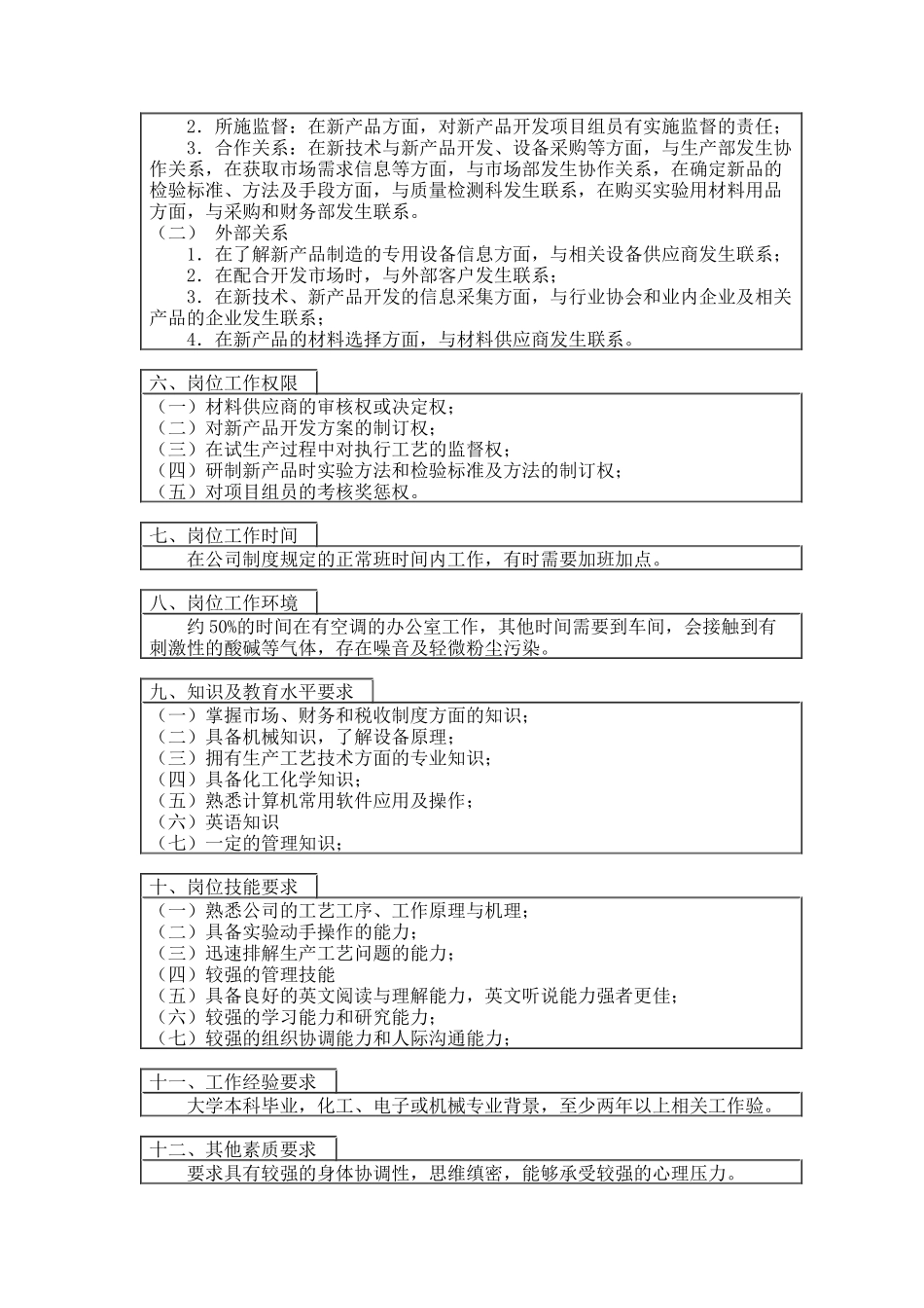 新品开发项目组长岗位说明书_第2页