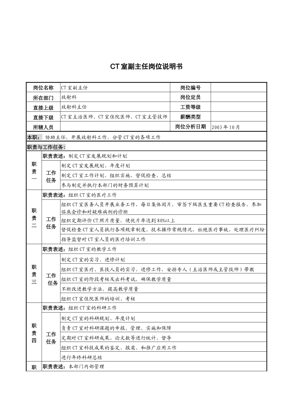 湖北新华医院放射科CT室副主任岗位说明书_第1页