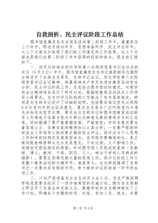 自我剖析、民主评议阶段工作总结