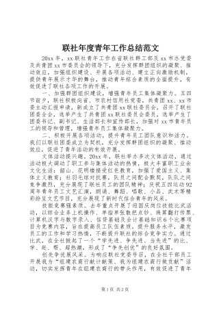 联社年度青年工作总结范文