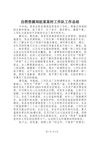 自然资源局驻某某村工作队工作总结